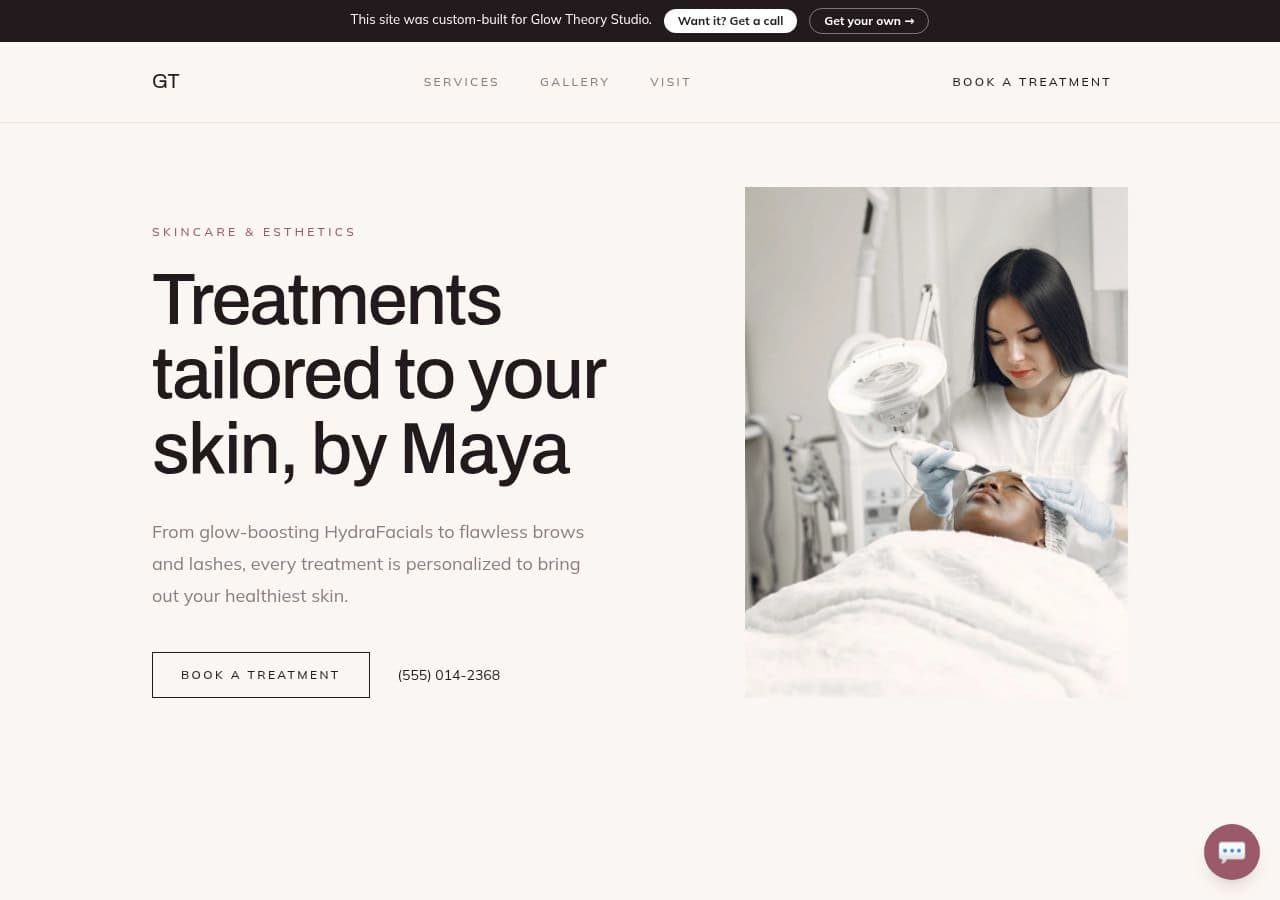 Estheticians & Skincare website example