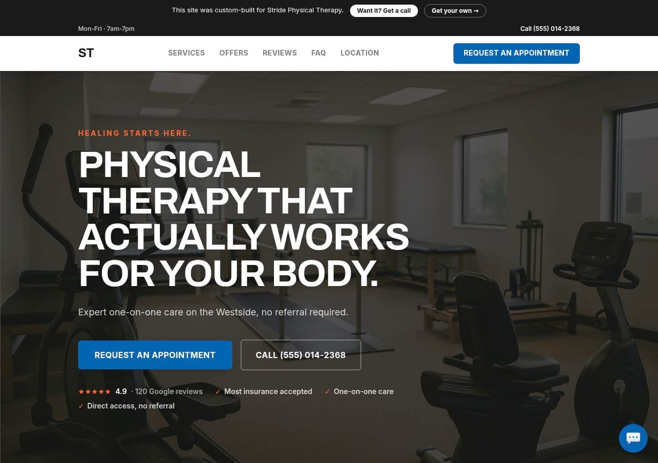 Physical Therapy Clinics website example